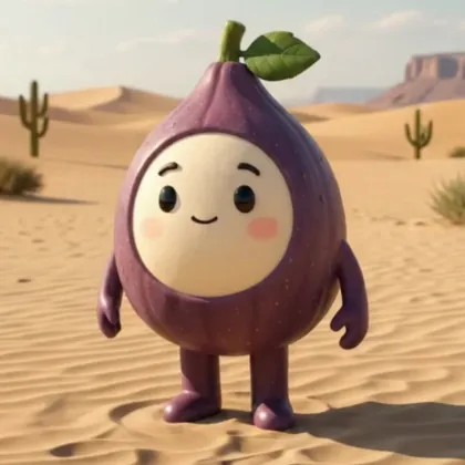 Fig, the FigFinder mascot, standing in the desert